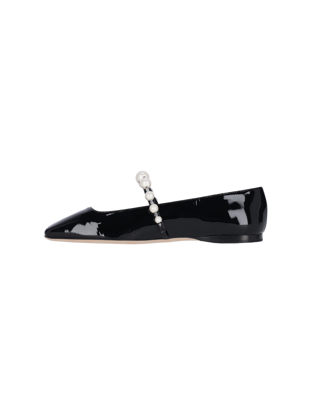 Jimmy Choo Pearl Square Toe Patent Ballerina Shoes In Black