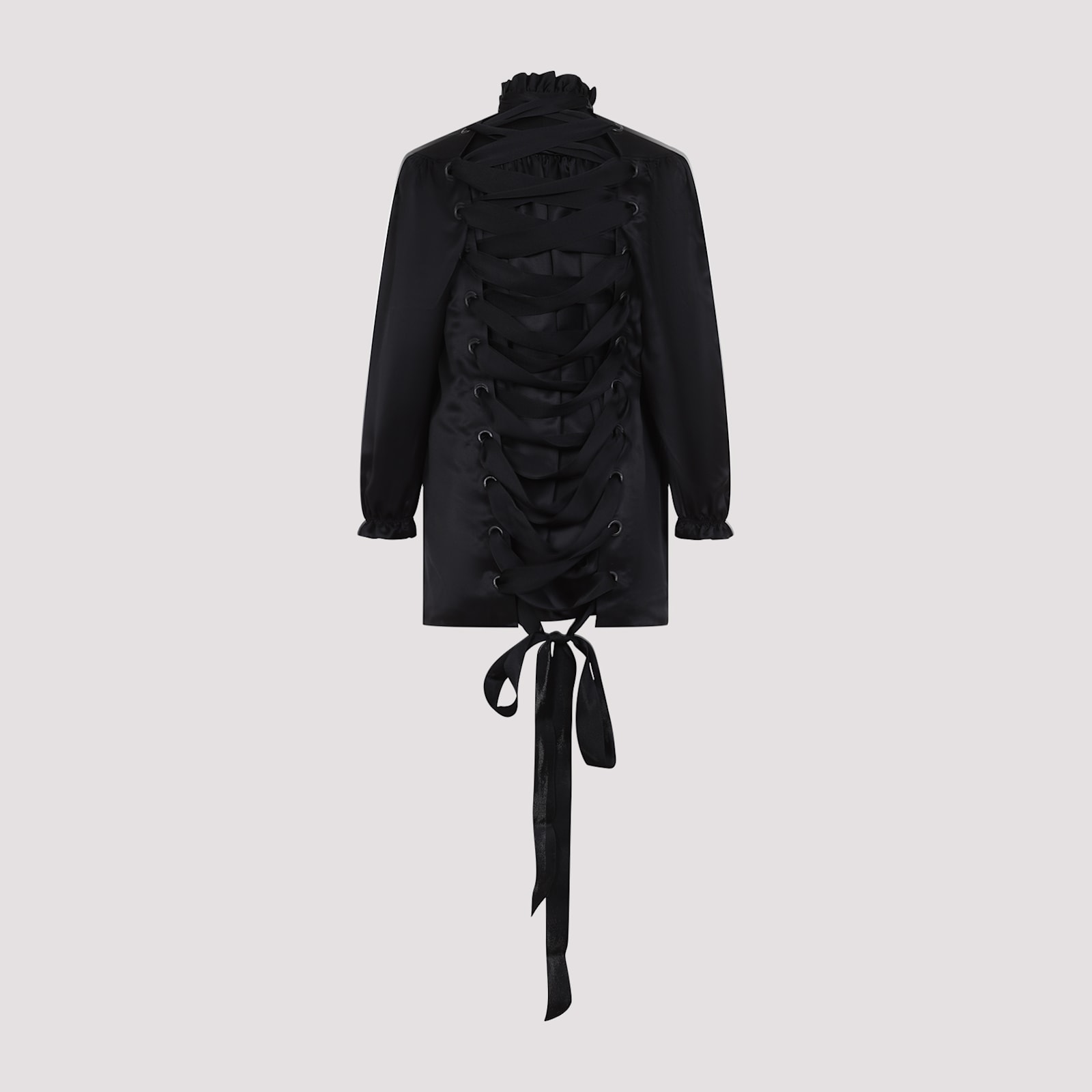 Balenciaga Silk Blouse With Decorative Tie At Neckline In Black