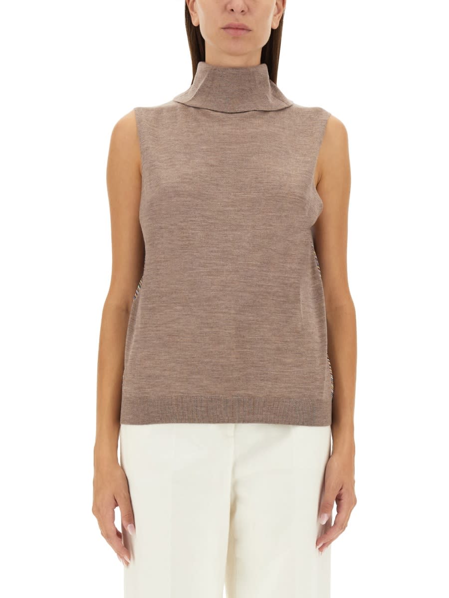 Shop Paul Smith High Neck Top In Beige