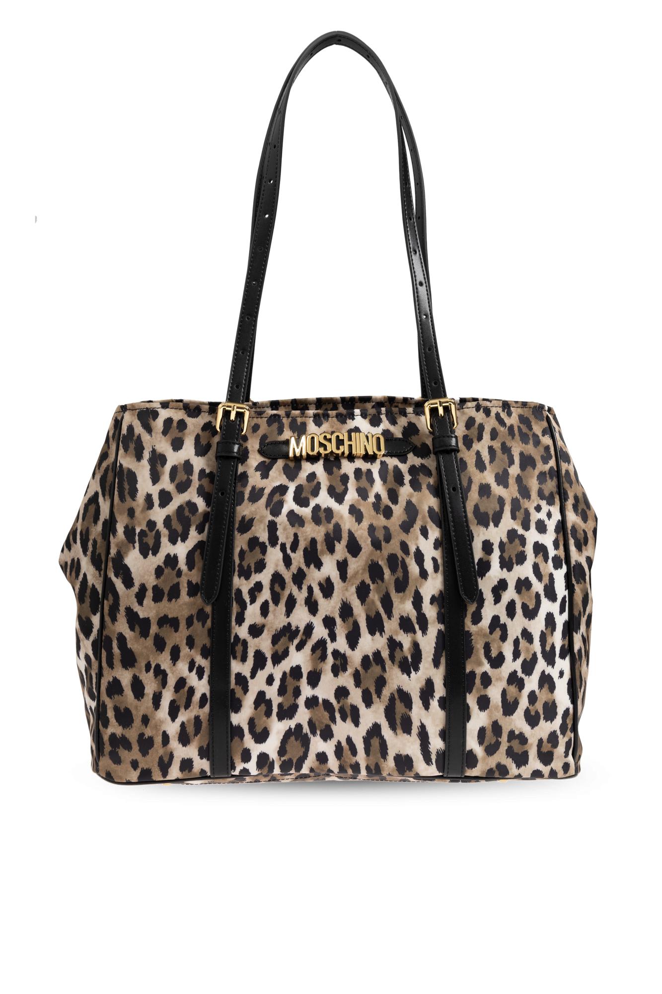 Shop Moschino Animal Print Shopper Bag In Beige