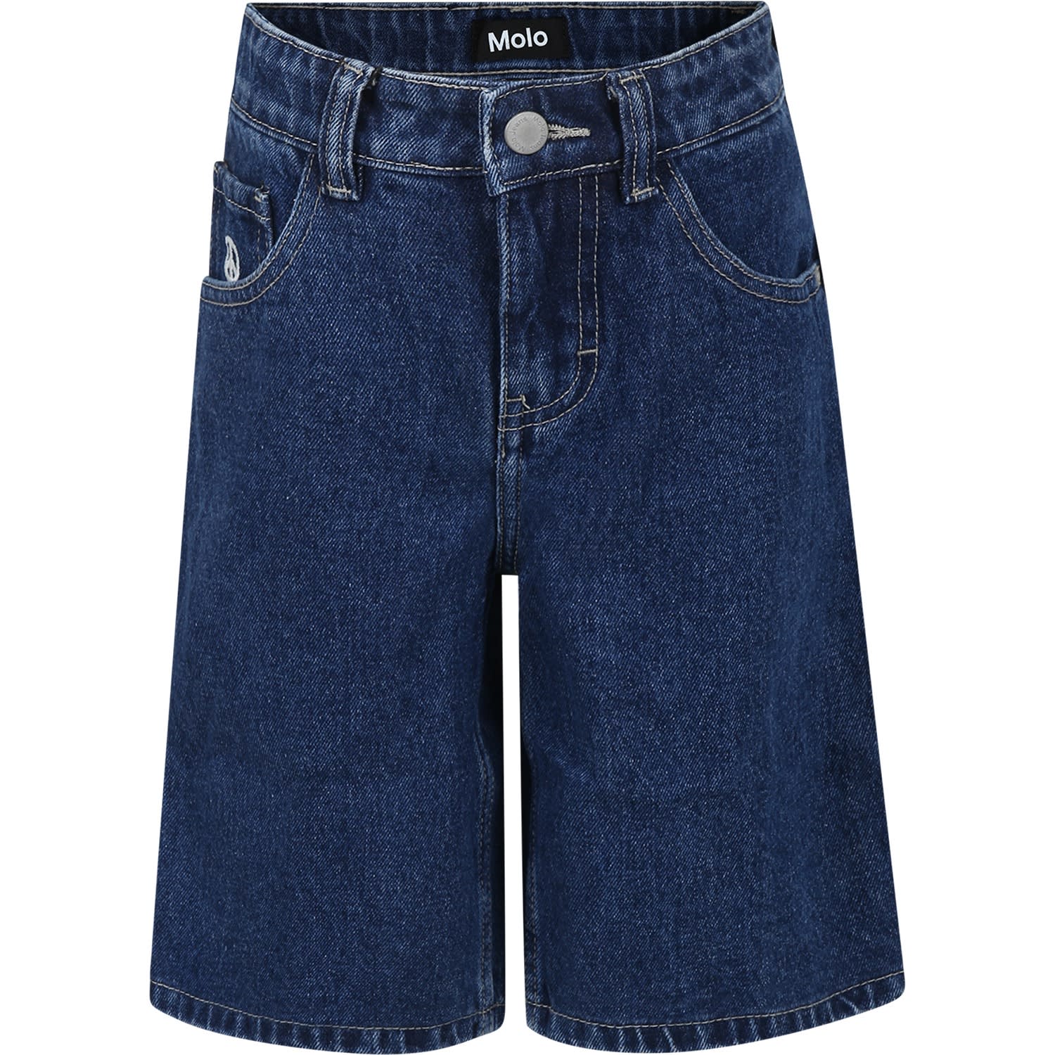 Molo Kids' Blue Shorts For Boy With Logo In Denim