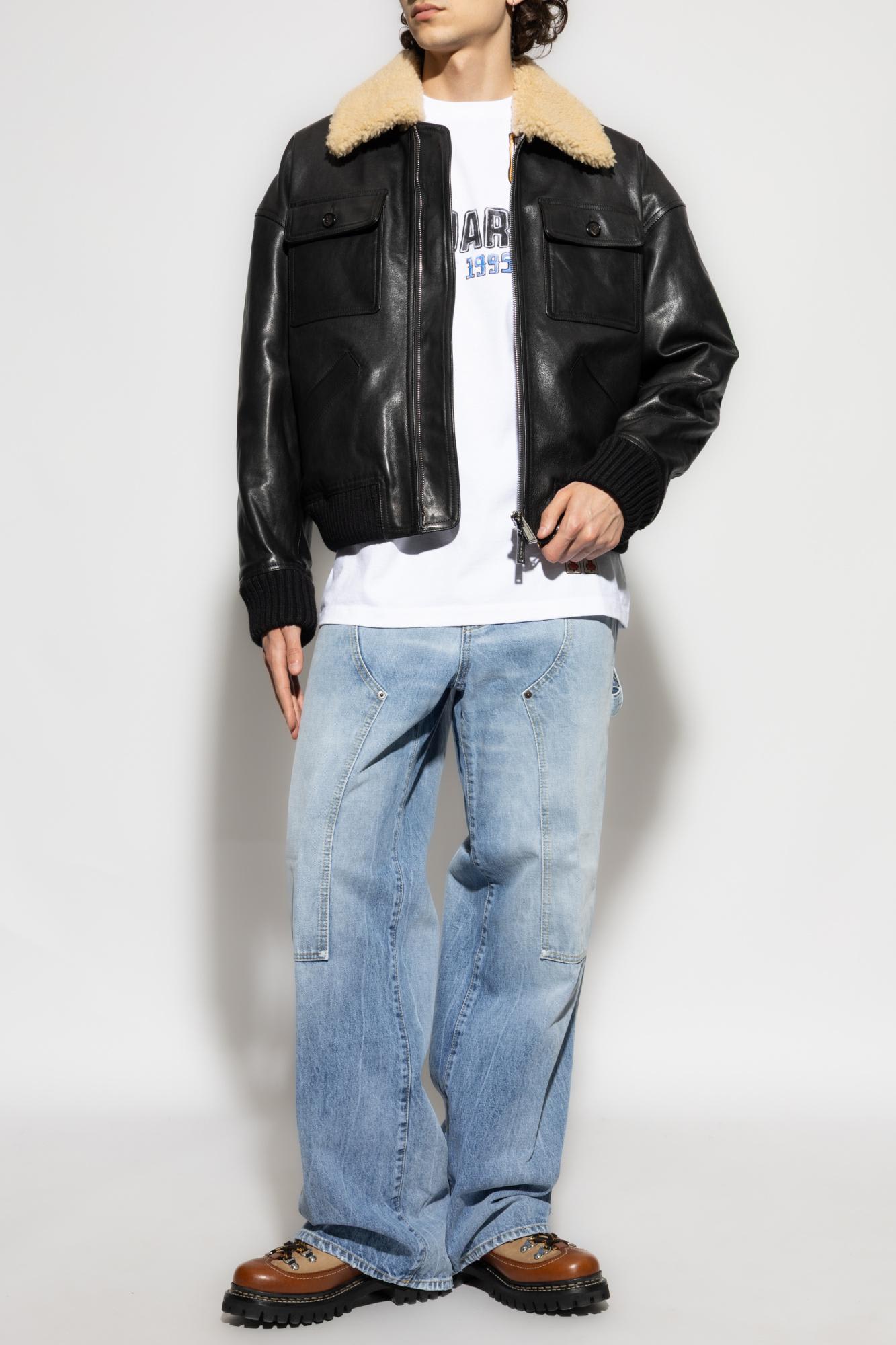 Dsquared2 Leather Bomber Jacket In Black