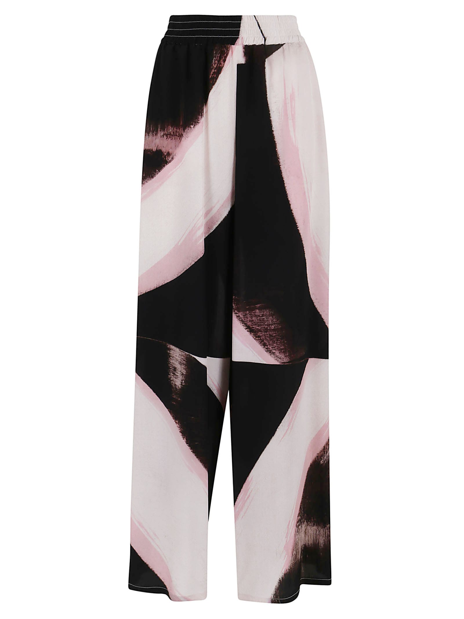 Alexander Mcqueen Painterly-print High-waisted Trousers In Black Ivory