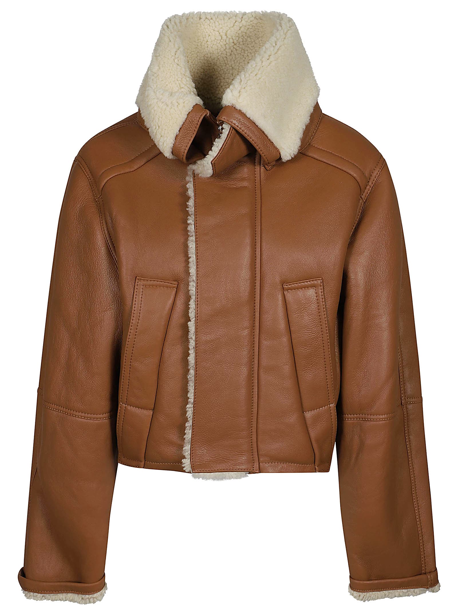 Shop Victoria Beckham Shearling Peacoat In Tan/cream