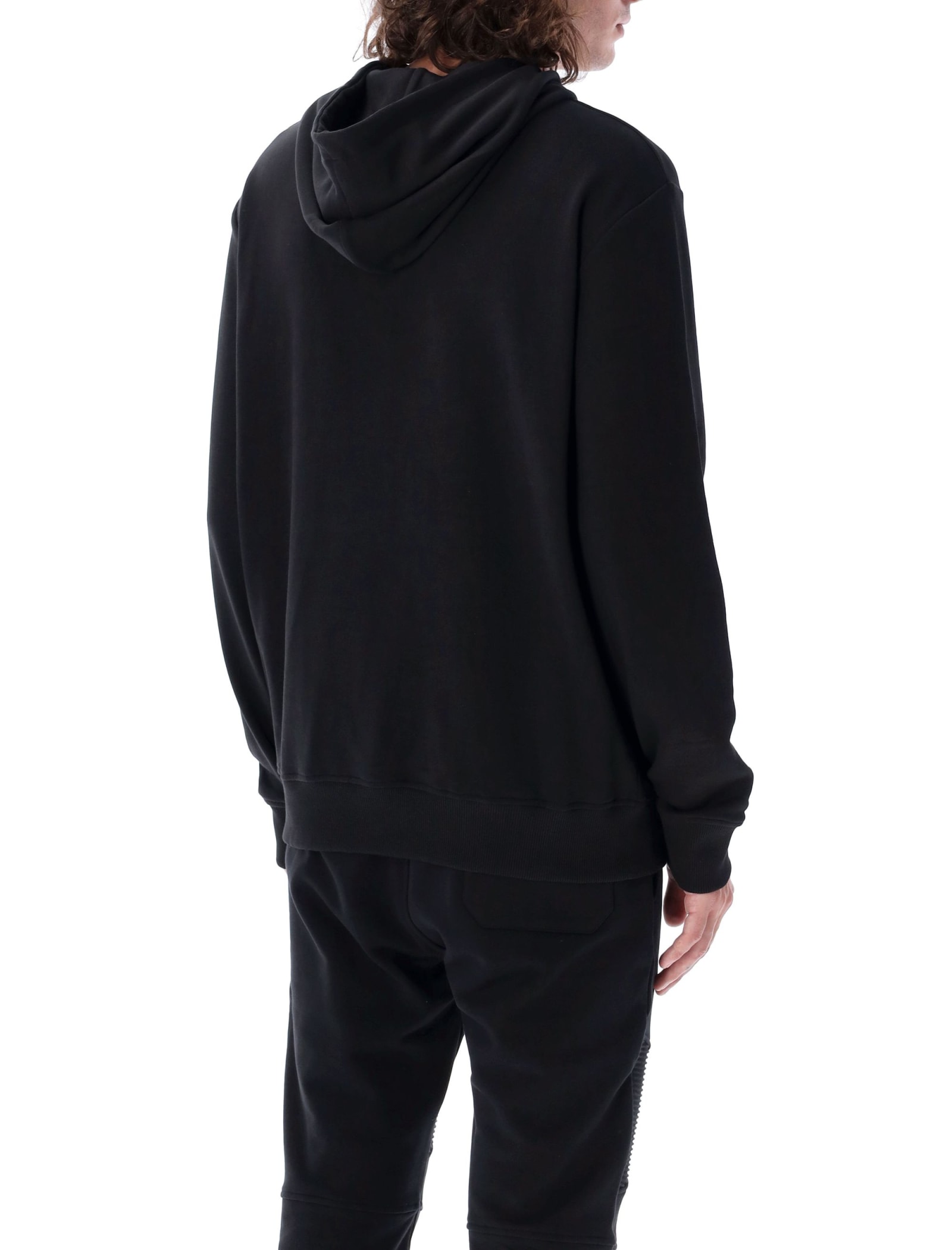 Shop Balmain Hoodie Logo In Nero Bianco