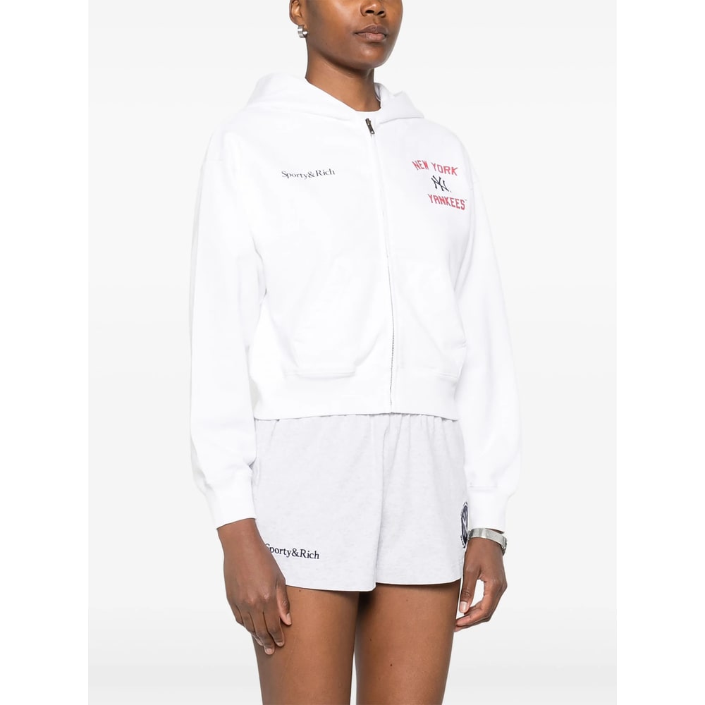 Sporty & Rich Homerun Cropped Zip Hoodie In White