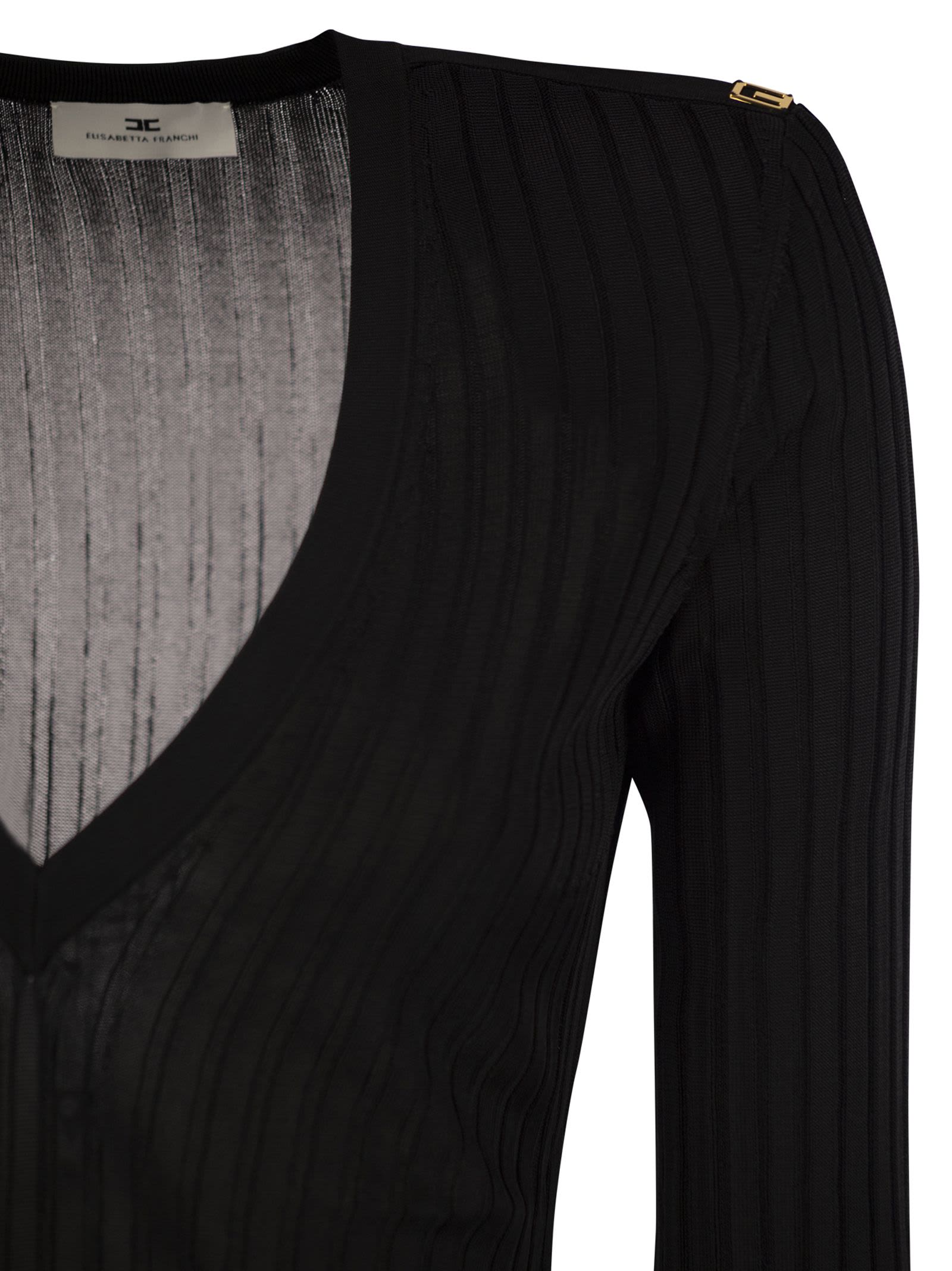 Elisabetta Franchi Black Ribbed Top In Black
