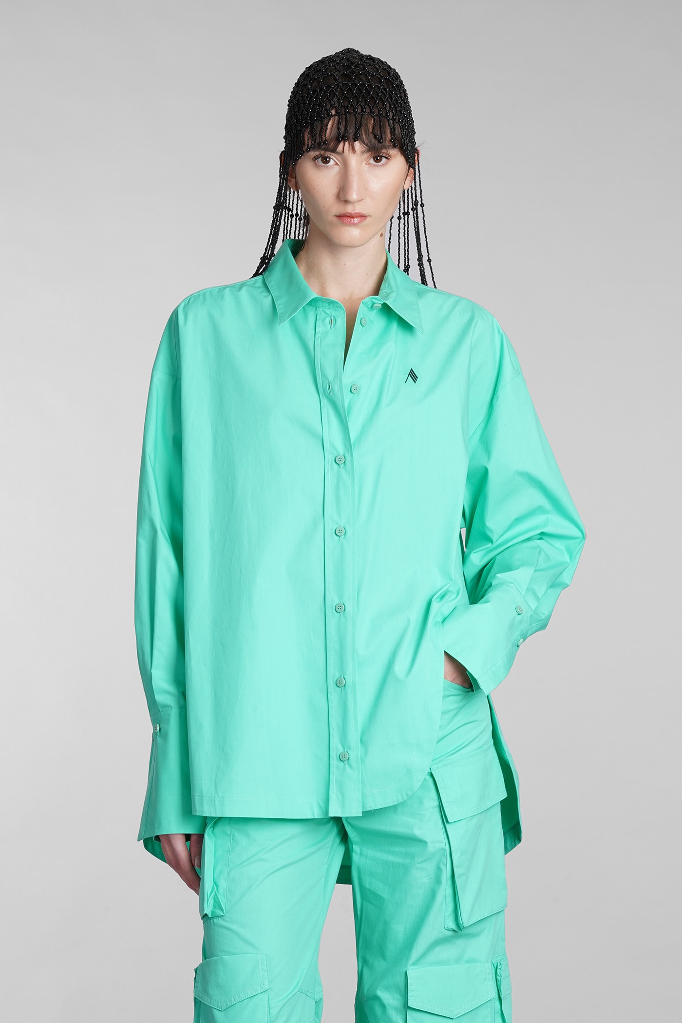 The Attico Diana Shirt In Green Cotton