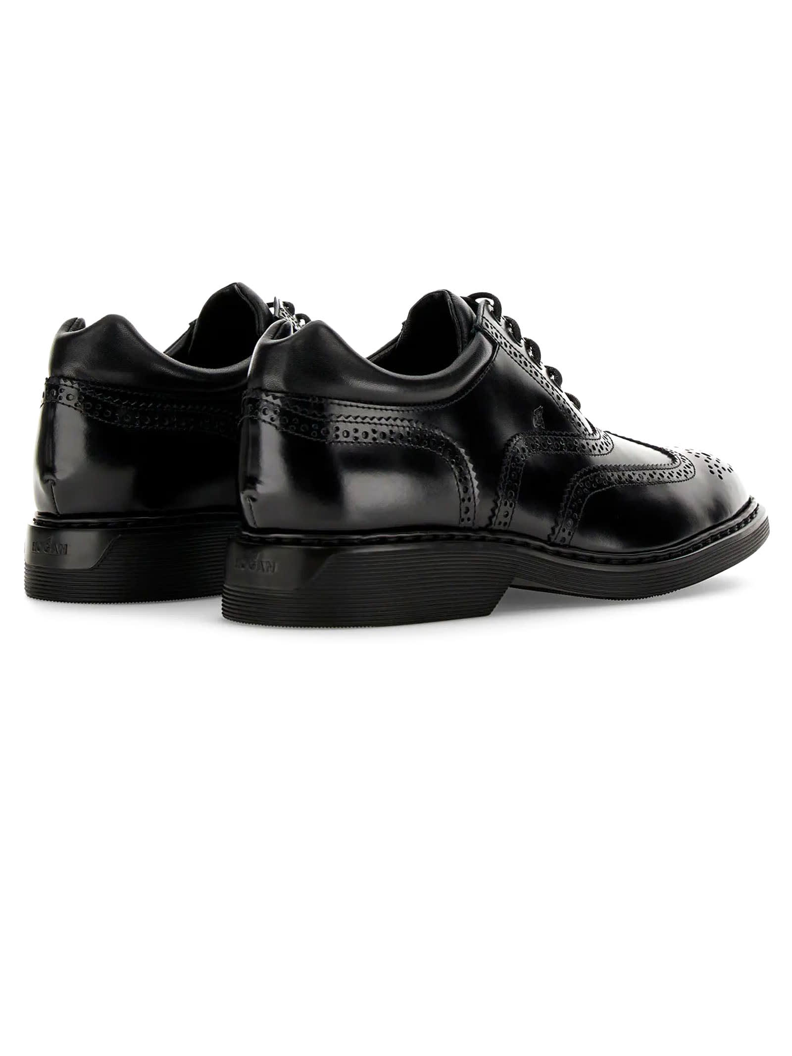 Shop Hogan H576 Leather Lace-up Shoes In Black