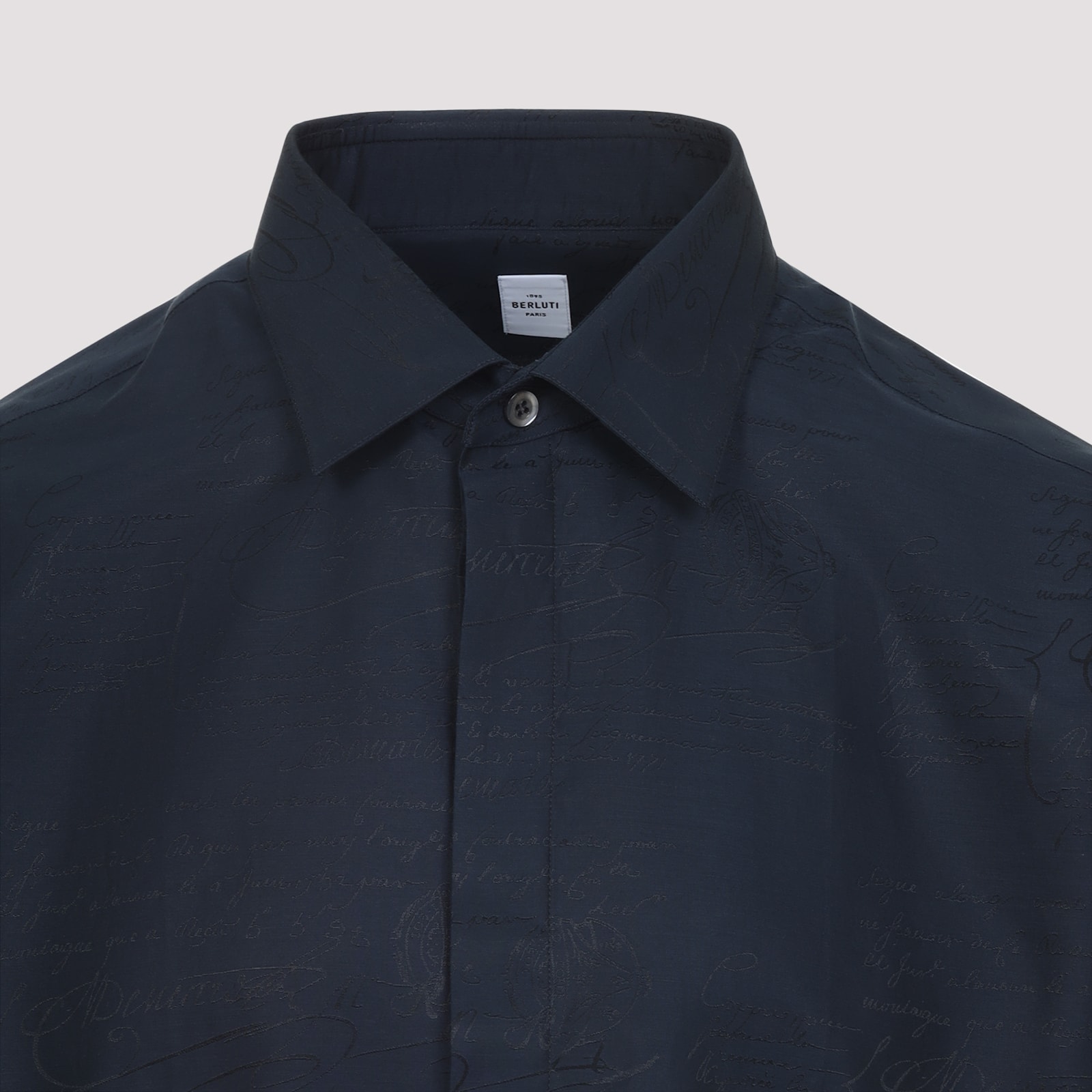 Berluti Mulberry Silk Long-sleeved Shirt In Blue