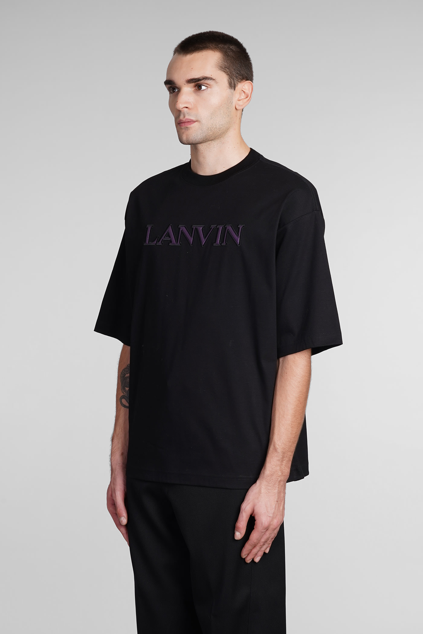 Lanvin Embroidered-logo Short-sleeved T-shirt In Black