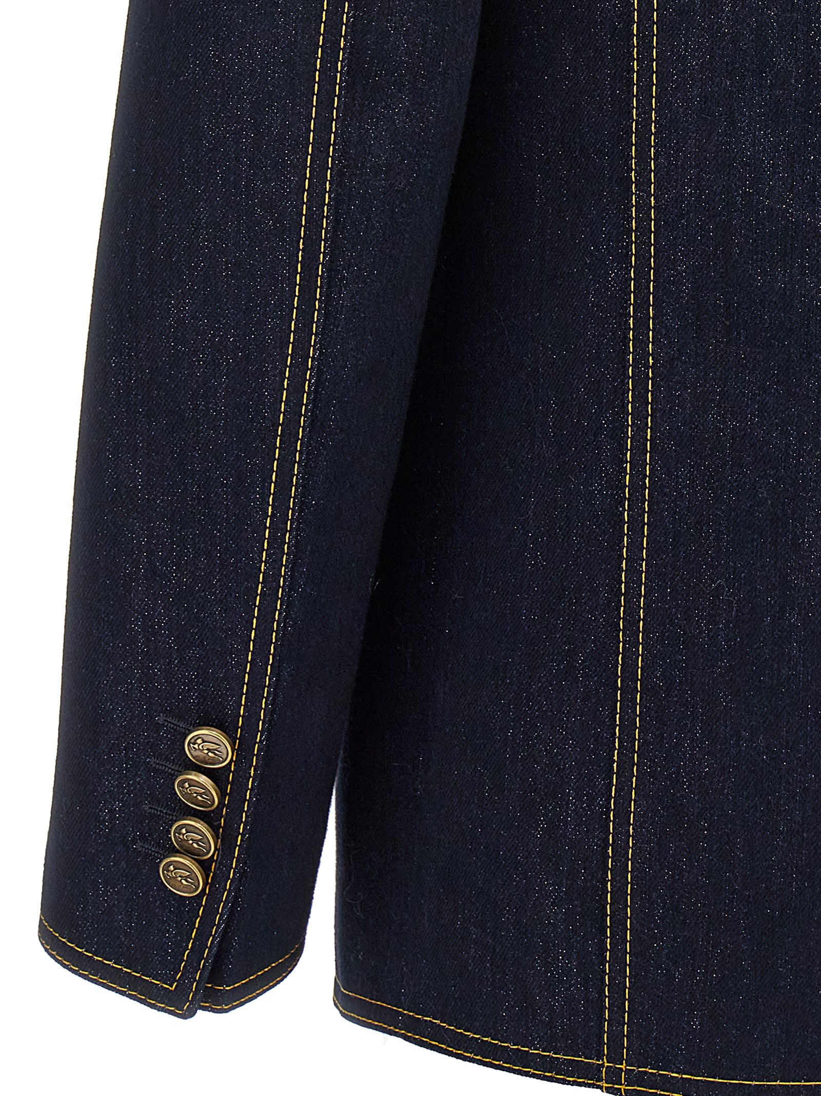 Etro Denim Blazer With Contrast Stitching And Front Pockets In Blue