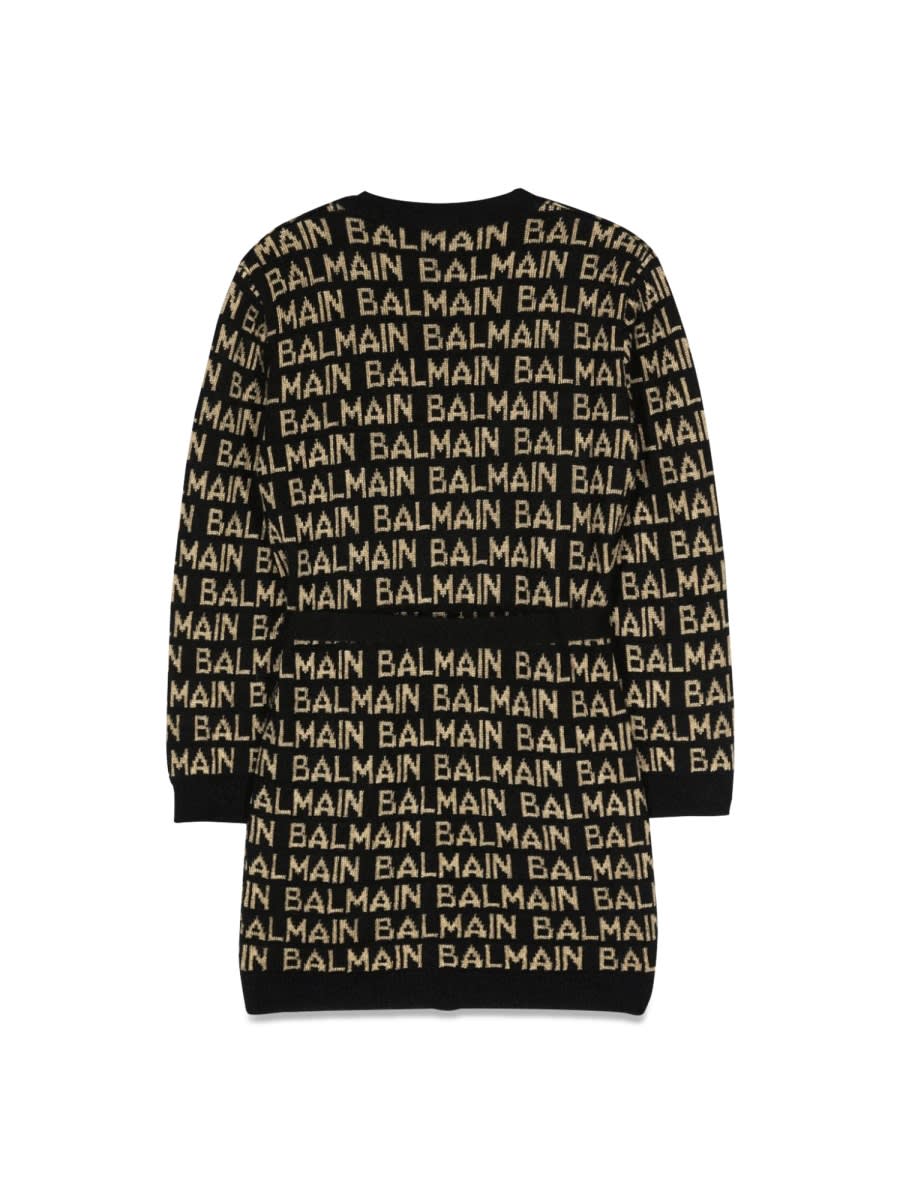 Shop Balmain Allover Logo Cardigan In Multicolour