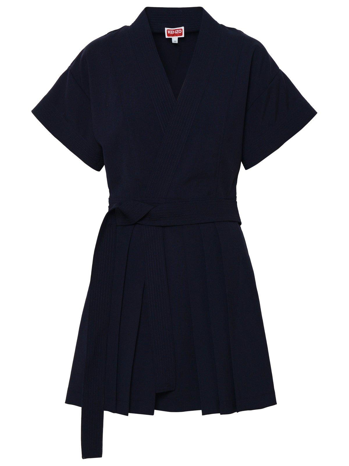 Shop Kenzo Kimono Flared Cut Mini Dress In Bleu Night