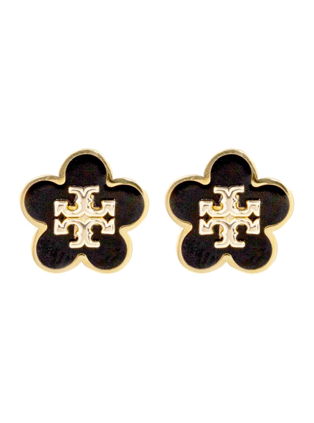 Tory Burch Two-tone Metal And Enamel Kira Earrings In Black