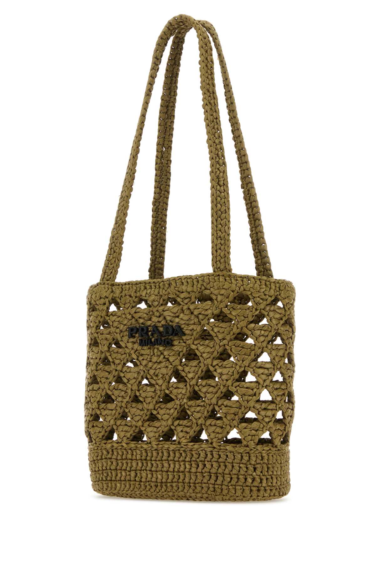 Shop Prada Khaki Straw Handbag In Oliva