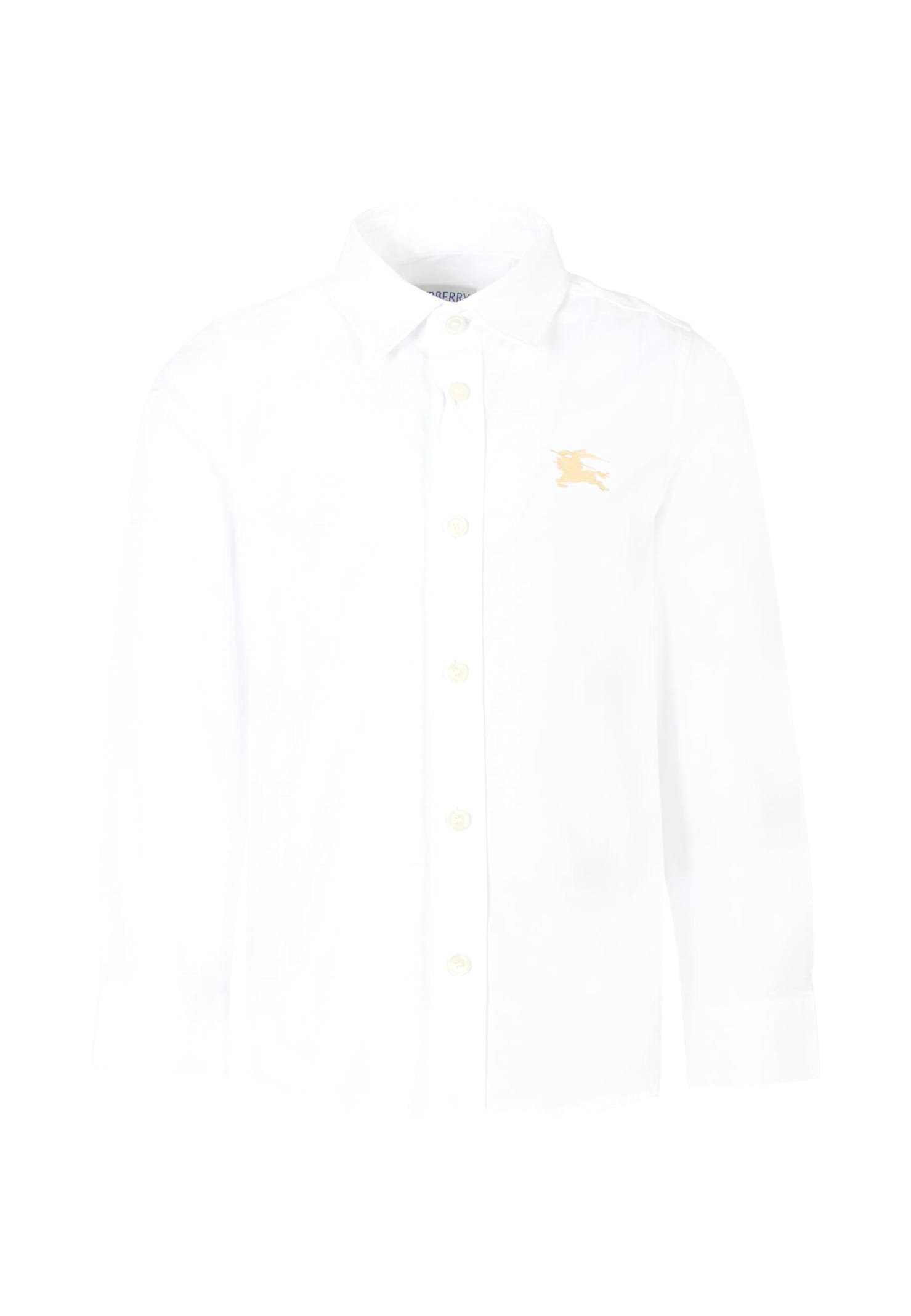 Burberry White Shirt For Boy With Beige Logo In White