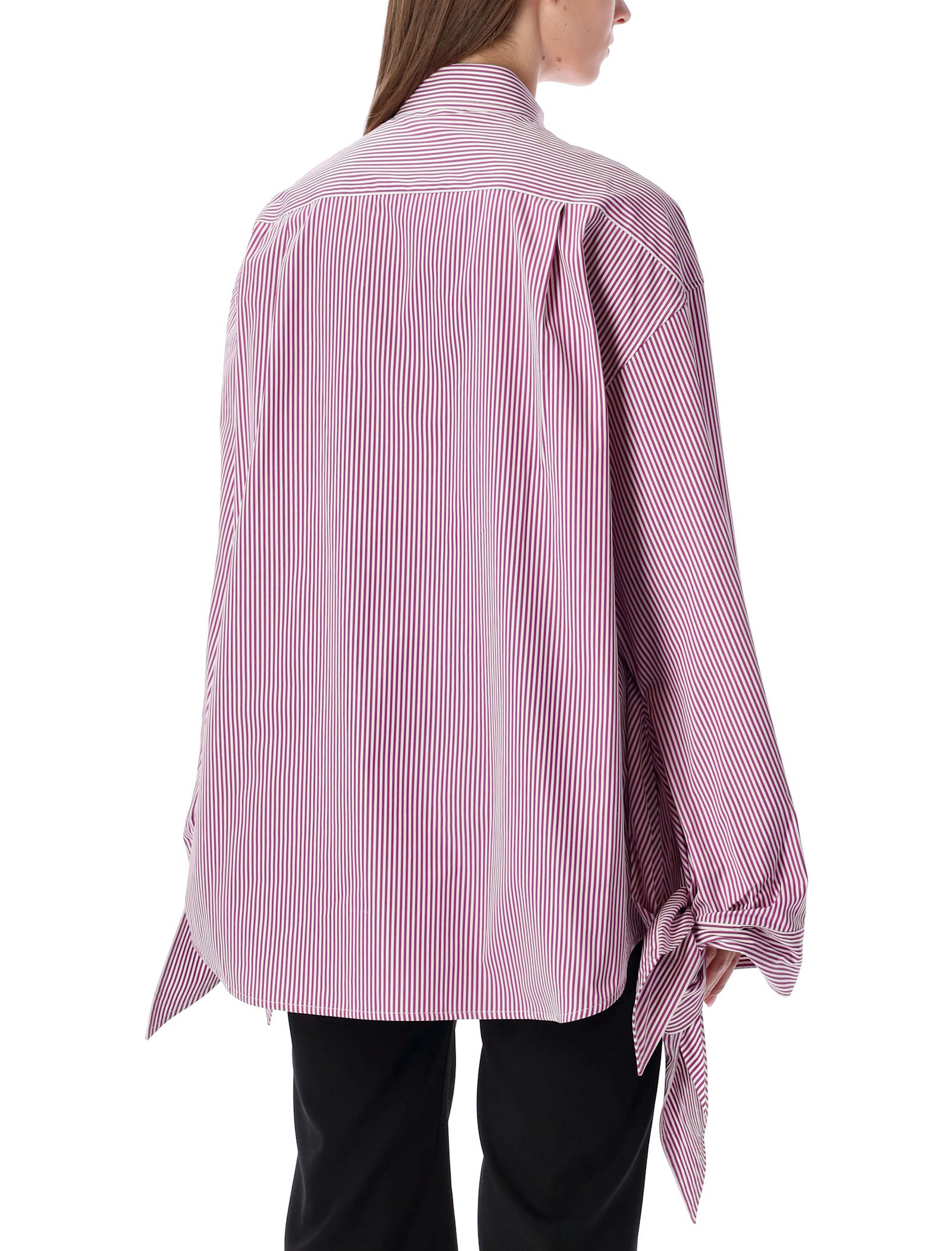 Balenciaga Oversized Striped Cotton Shirt With Knotted Cuffs In Pink