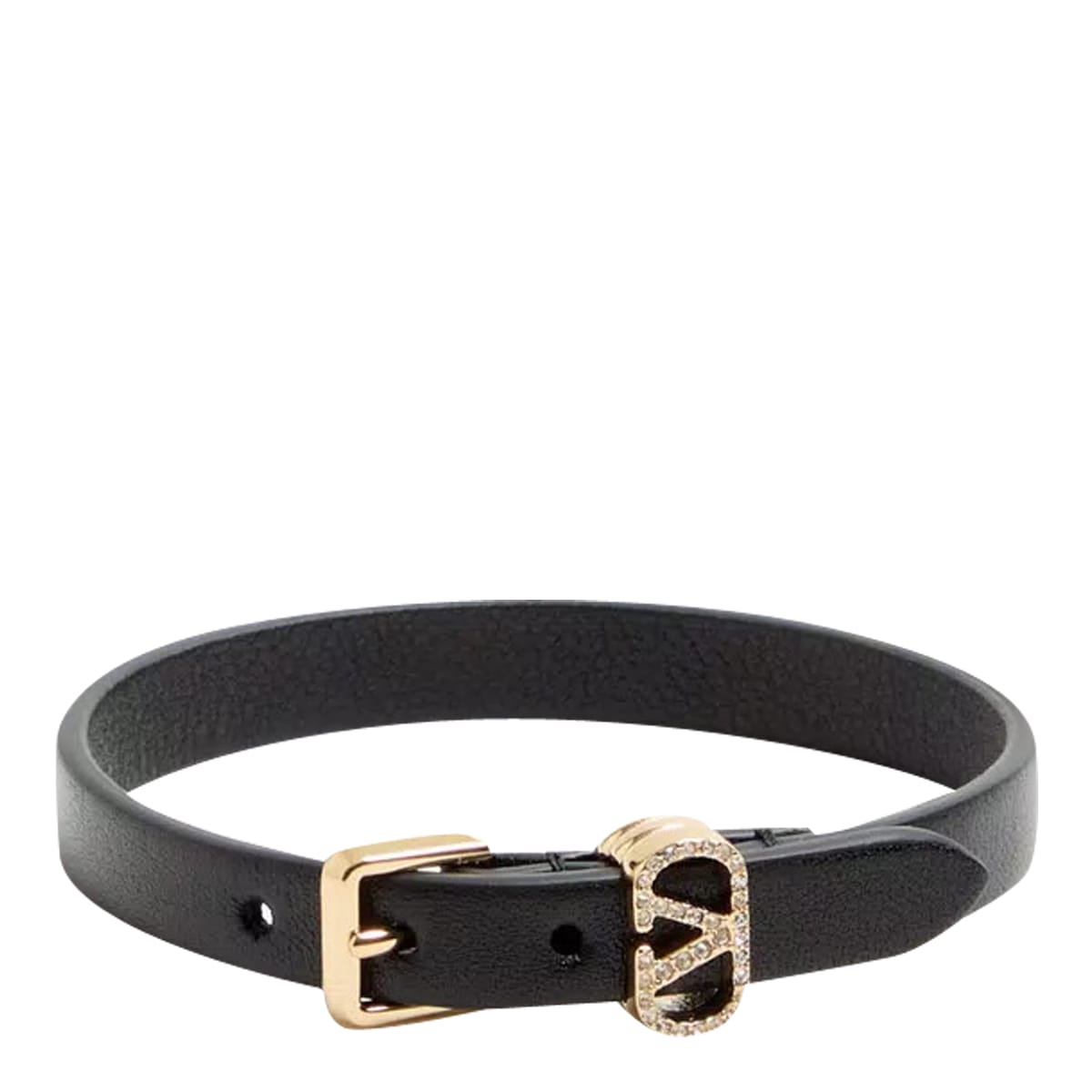 Valentino Leather Ovalette Bracelet Gold-tone Buckle In Black