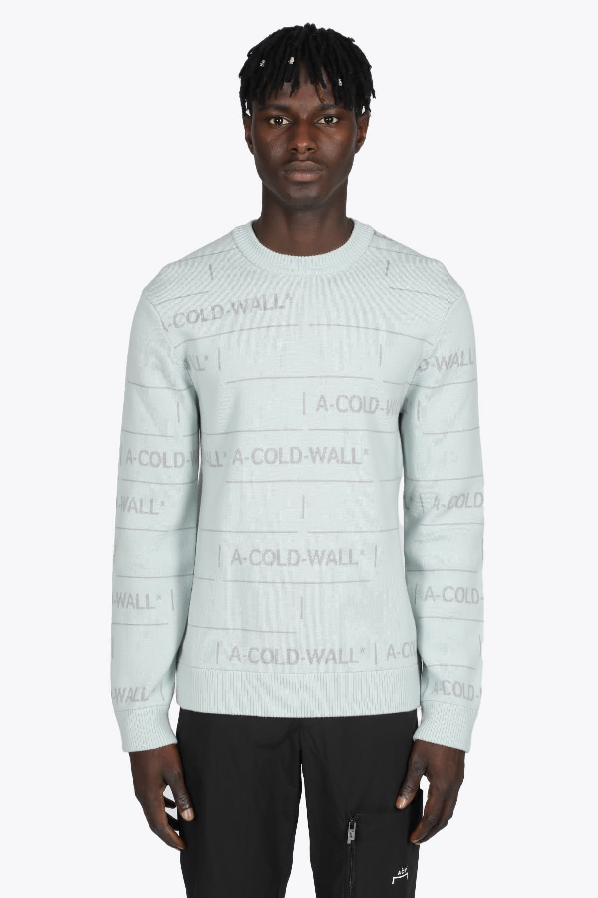 A-COLD-WALL Chain Jacquard Knit Ice grey wool sweater with jacquard pattern logo