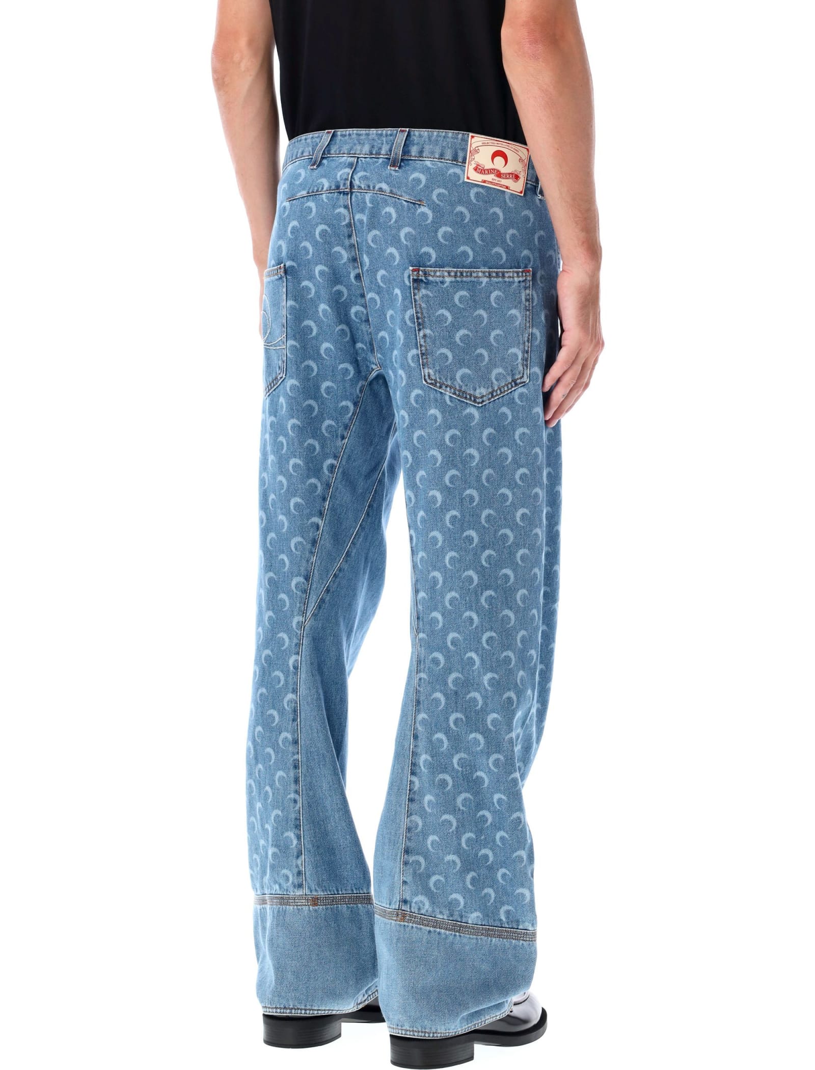 Shop Marine Serre Moon Laser Curved Jeans In Light Blue