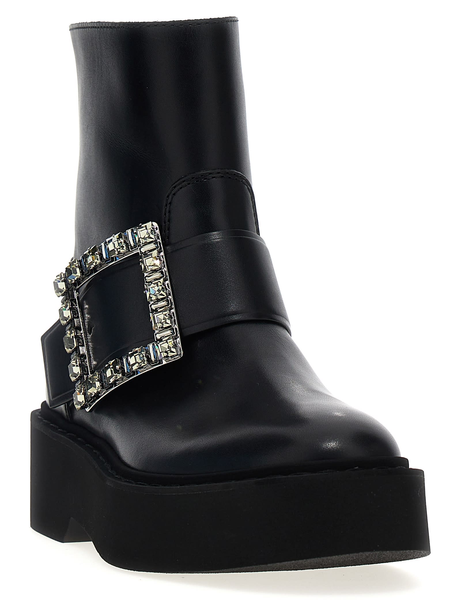 Roger Vivier Viv Rangers High Biker Booties In Black
