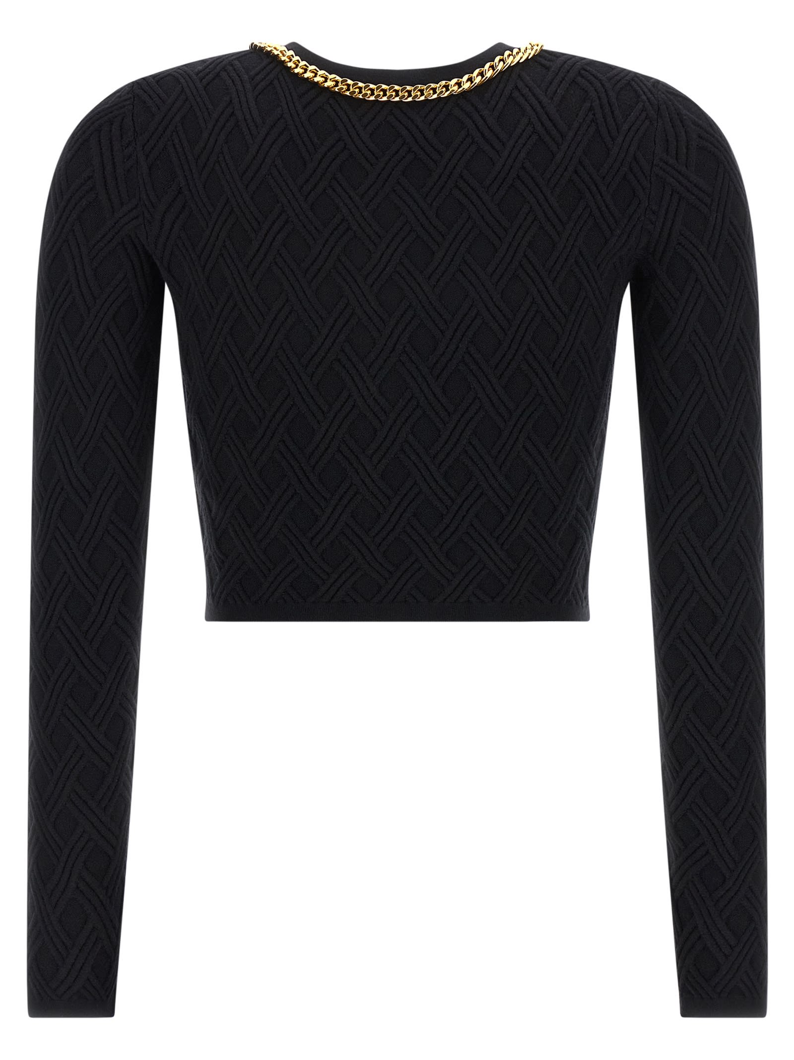 Elisabetta Franchi Cardigan In Maglia A Rombi Con Dettaglio Gioiello Nero In Black