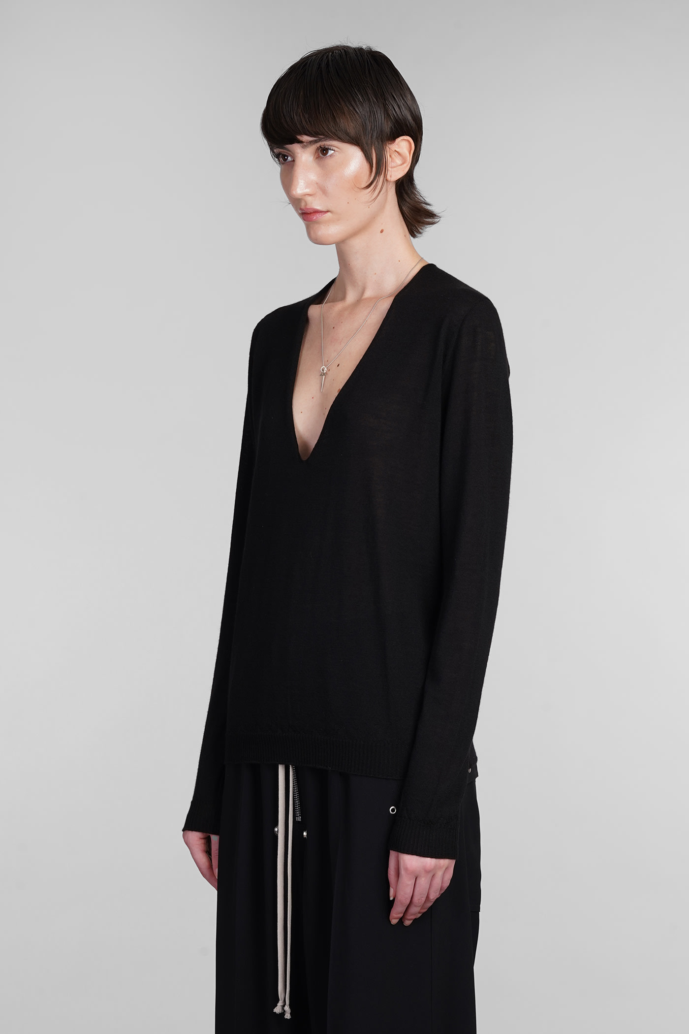 Shop Rick Owens V Neck Pull Knitwear In Black Wool