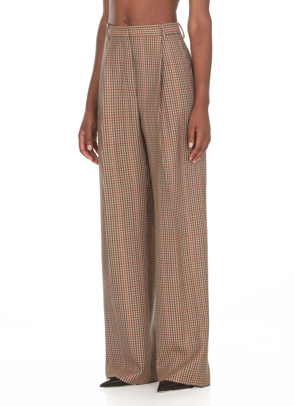 Dries Van Noten Checked Pleated Trousers In Brown