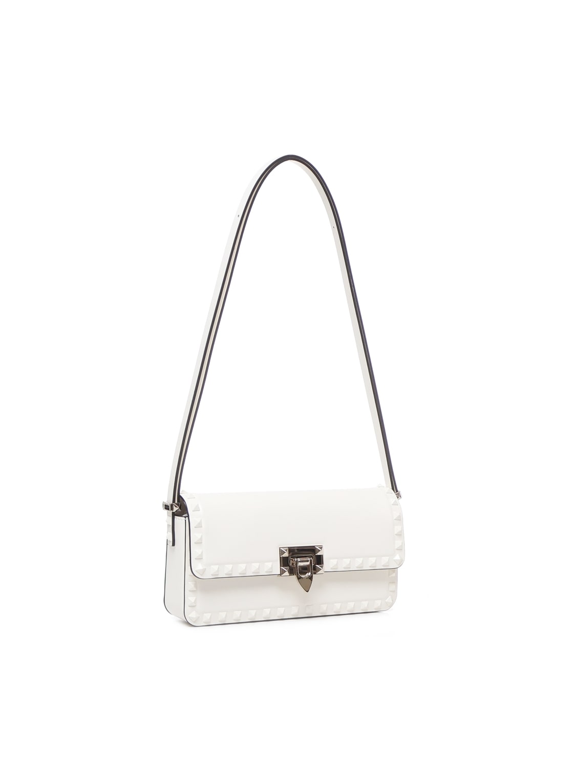 VALENTINO GARAVANI IVORY LEATHER ROCKSTUD SHOULDER BAG