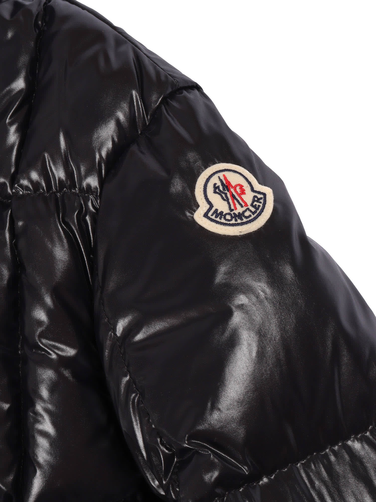 Moncler Black Parana Down Jacket For Girl With Logo In Black