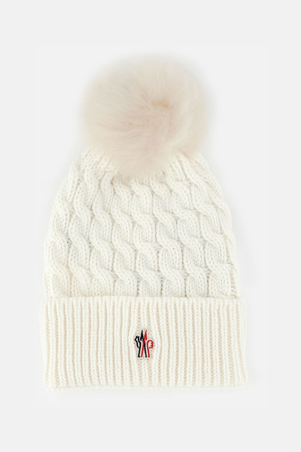 Moncler Logo Shearling-trimmed Virgin Wool Beanie In Neutral