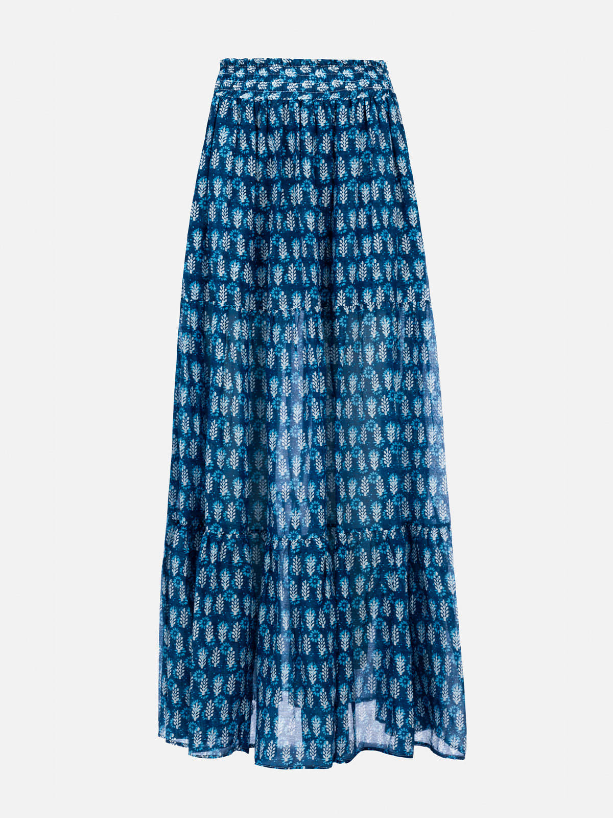 Shop Mc2 Saint Barth Woman Silk Voile Pleated Long Skirt Cheyenne In Blue