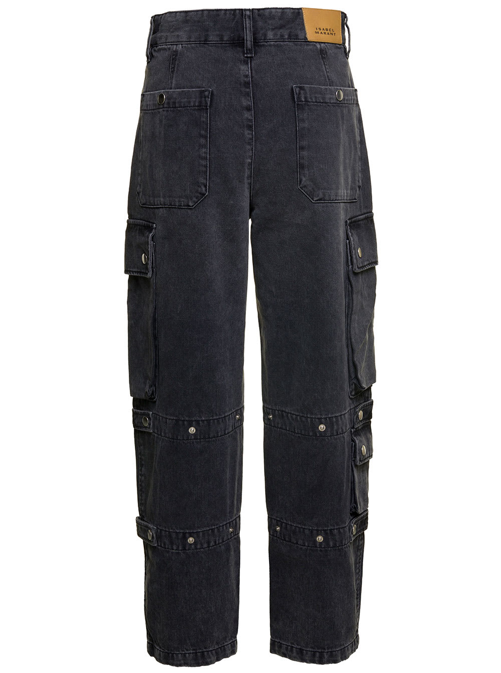 Shop Isabel Marant Elore Black High-waisted Wide Jeans With Patch Pockets In Cotton Denim Woman In Grey