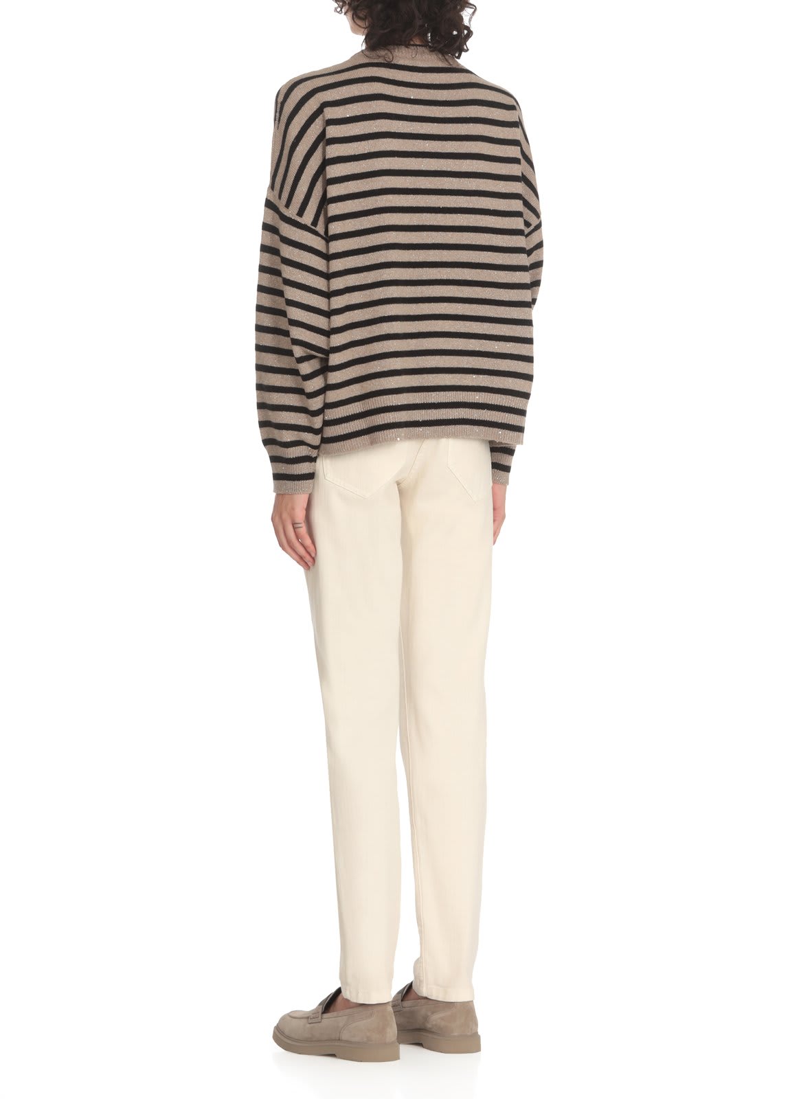 Shop Brunello Cucinelli Striped Knitted Jumper In Brown