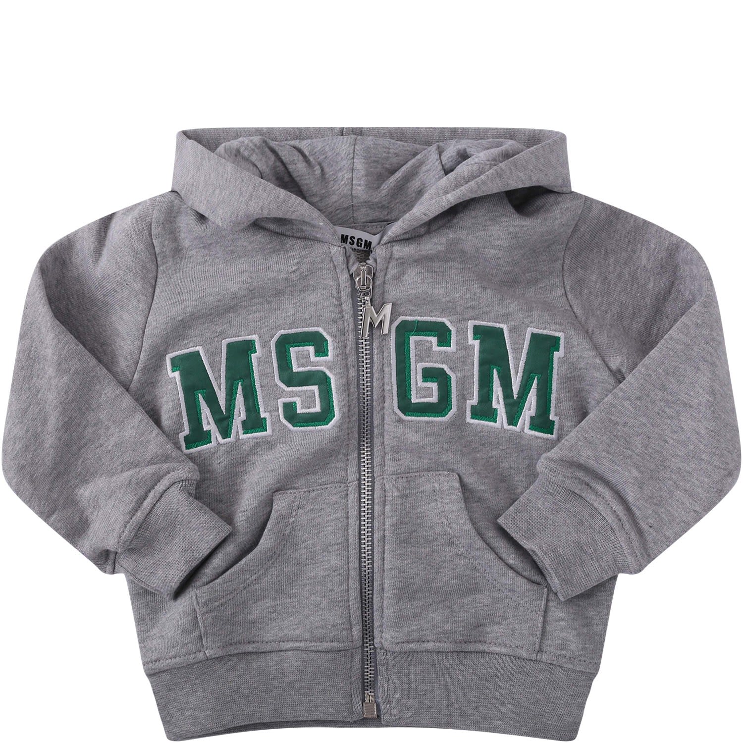 MSGM Grey Babyboy Sweatshirt With Green Logo