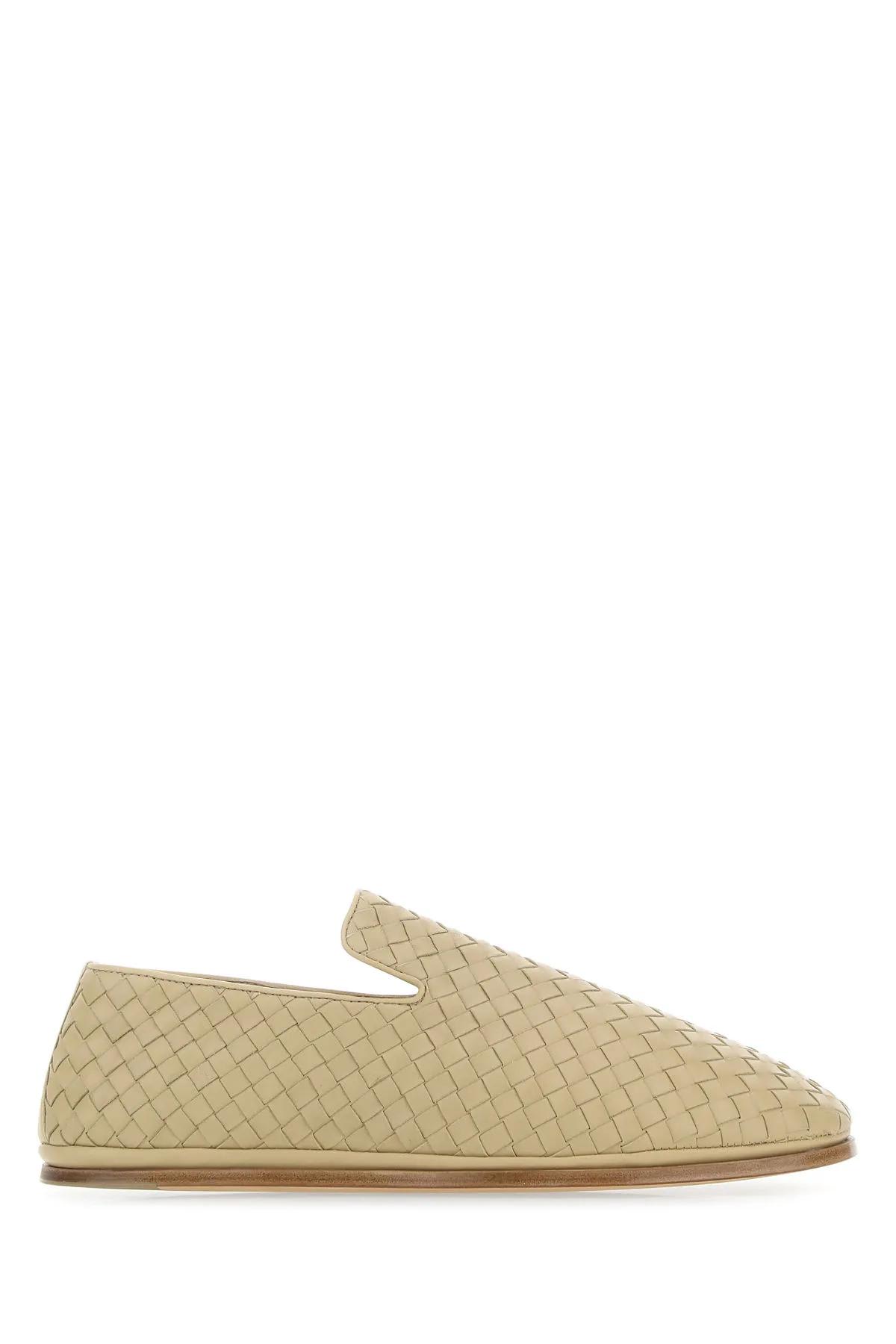 Shop Bottega Veneta Beige Nappa Leather Slip Ons