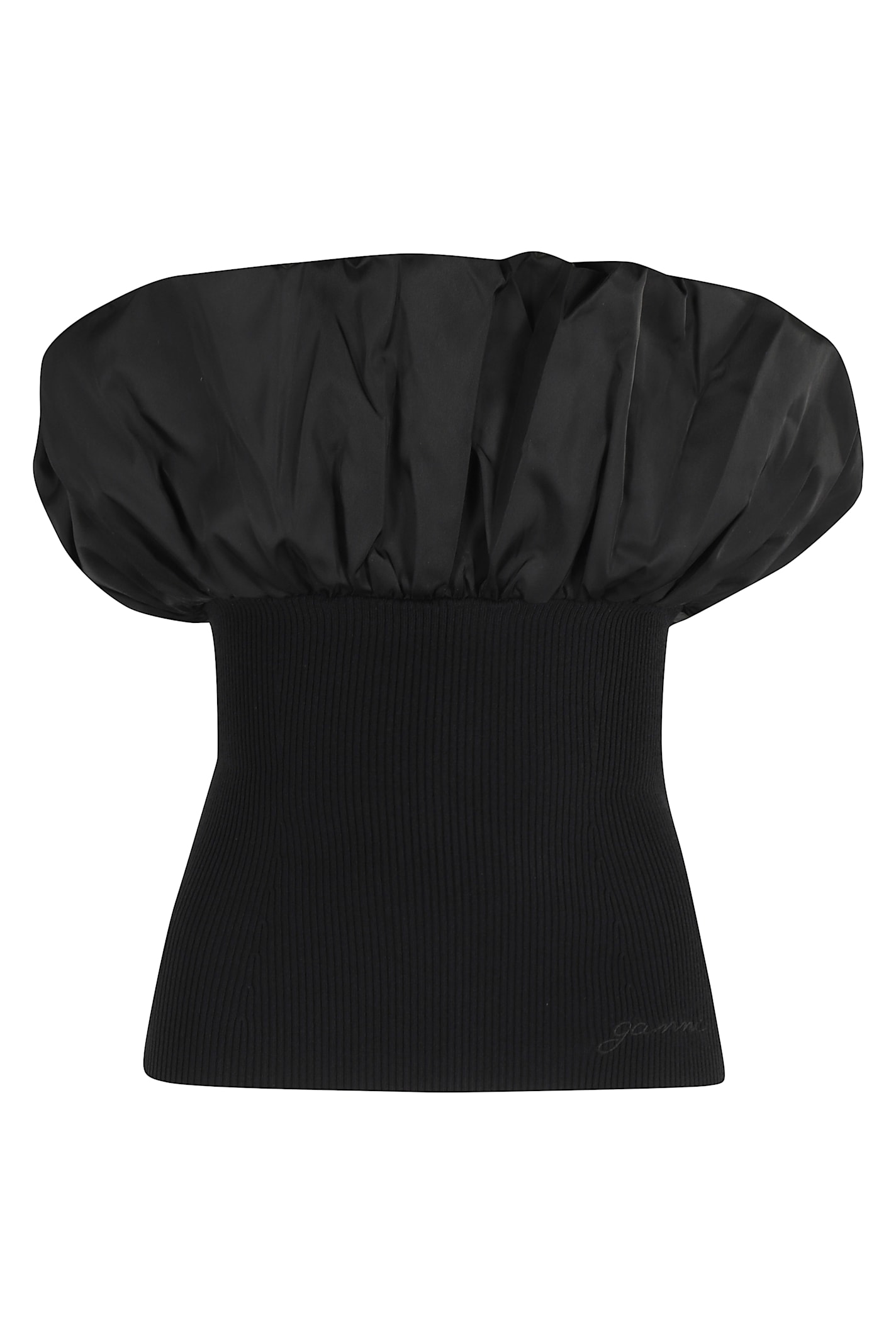 Ganni Black Ribbed Knit Top With Off-shoulder Design In Black
