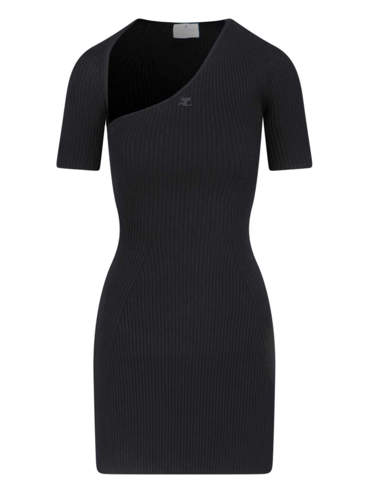 Courrèges Slash Mini Dress In Black Fabric Ribbed Knit In Black