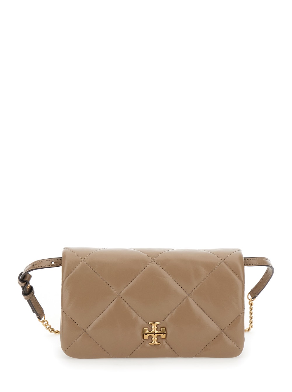 Shop Tory Burch Wallet On Chain Kira Diamond Bag In Beige