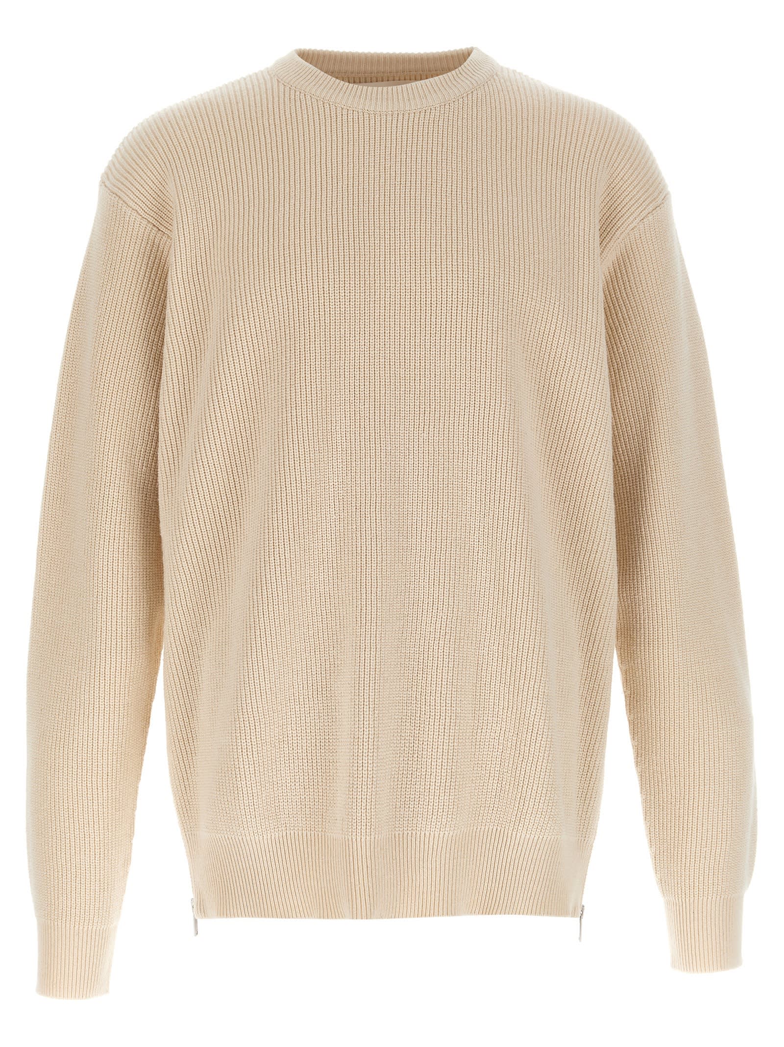 Jil Sander Crew Neck Sweater Side Zipper In Beige