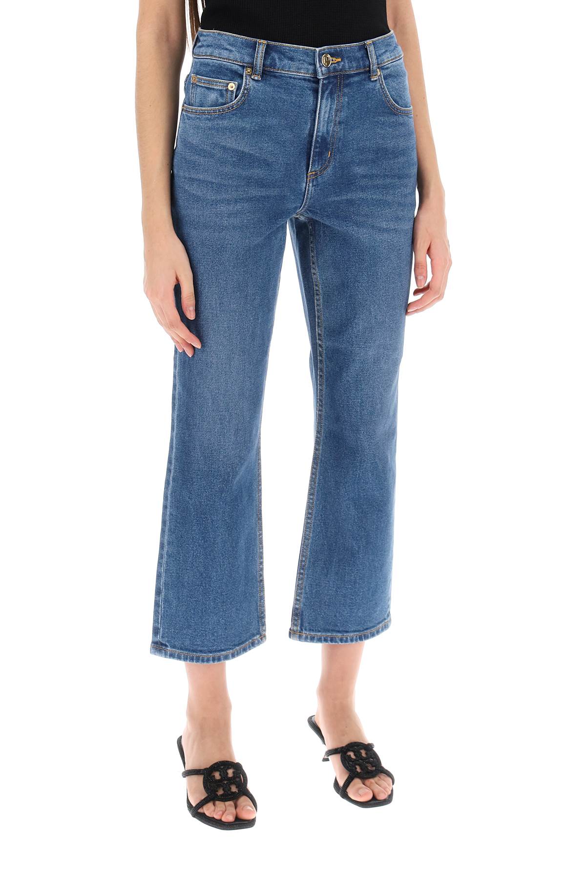 Shop Tory Burch Cropped Flared Jeans In Denim