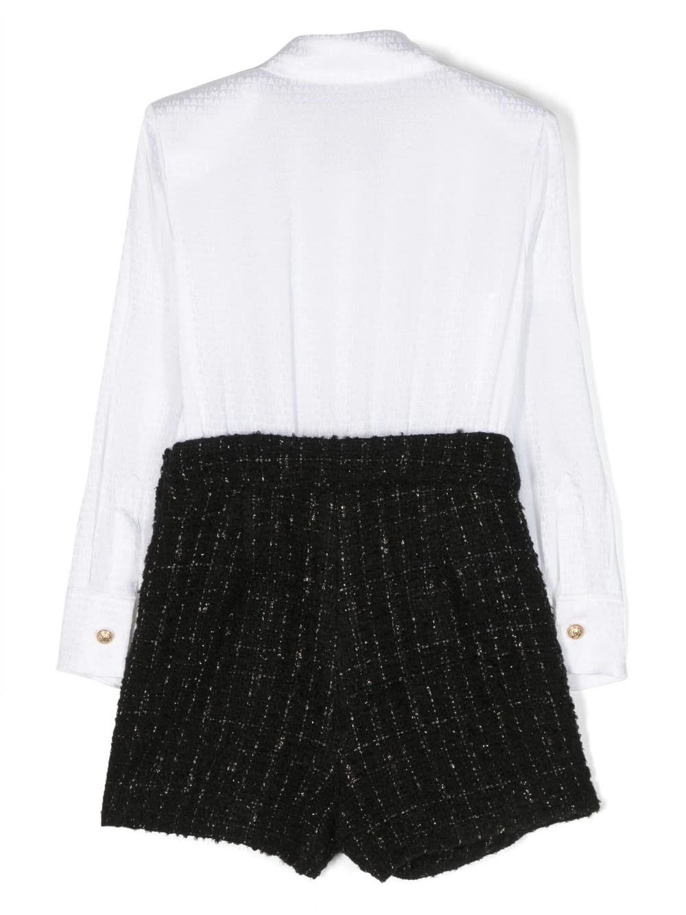 Shop Balmain Black And White Cotton And Tweed Jumpsuit In White/black
