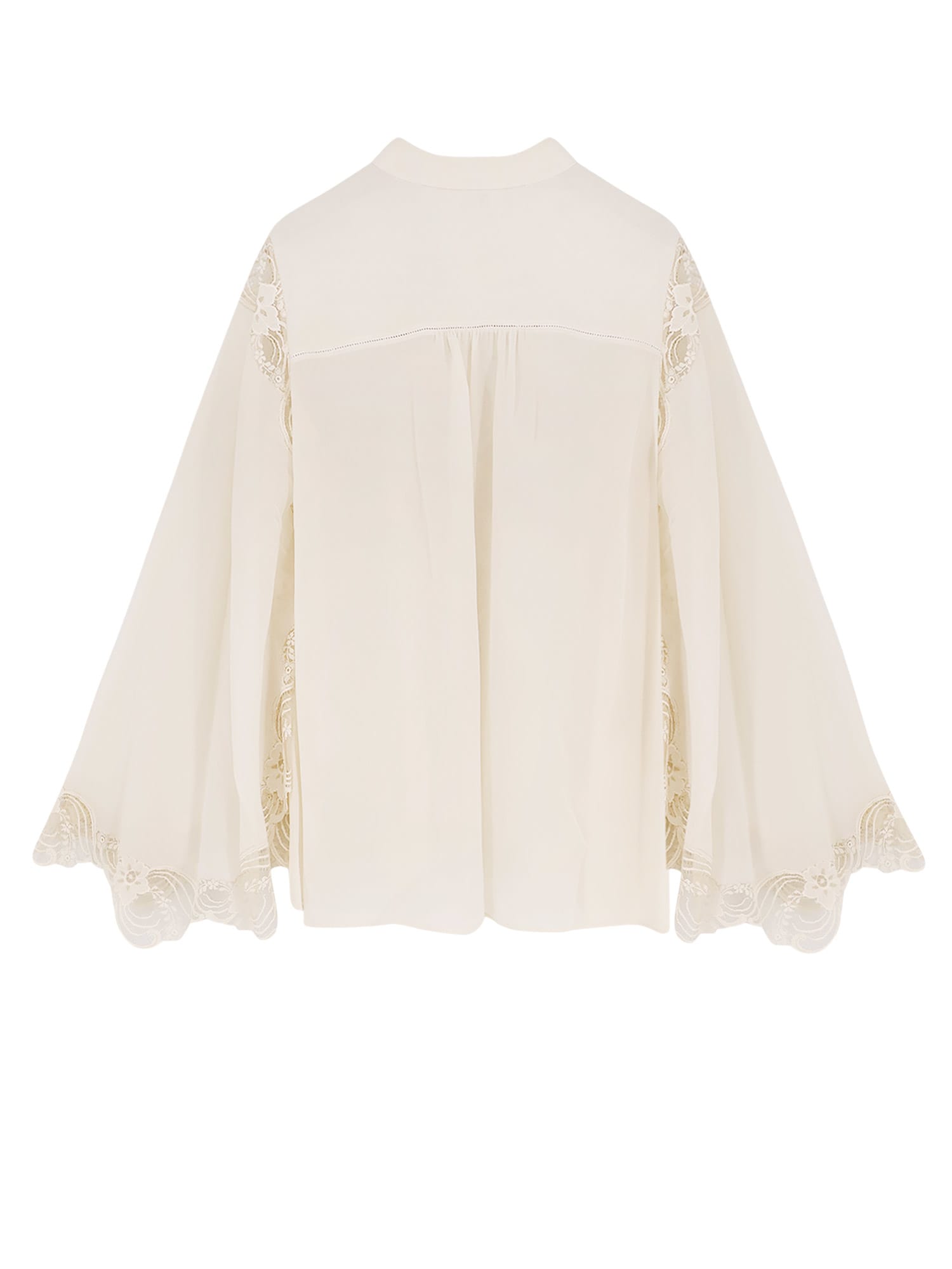 Chloé Fluid Silk Georgette And Lace Blouse In Neutral