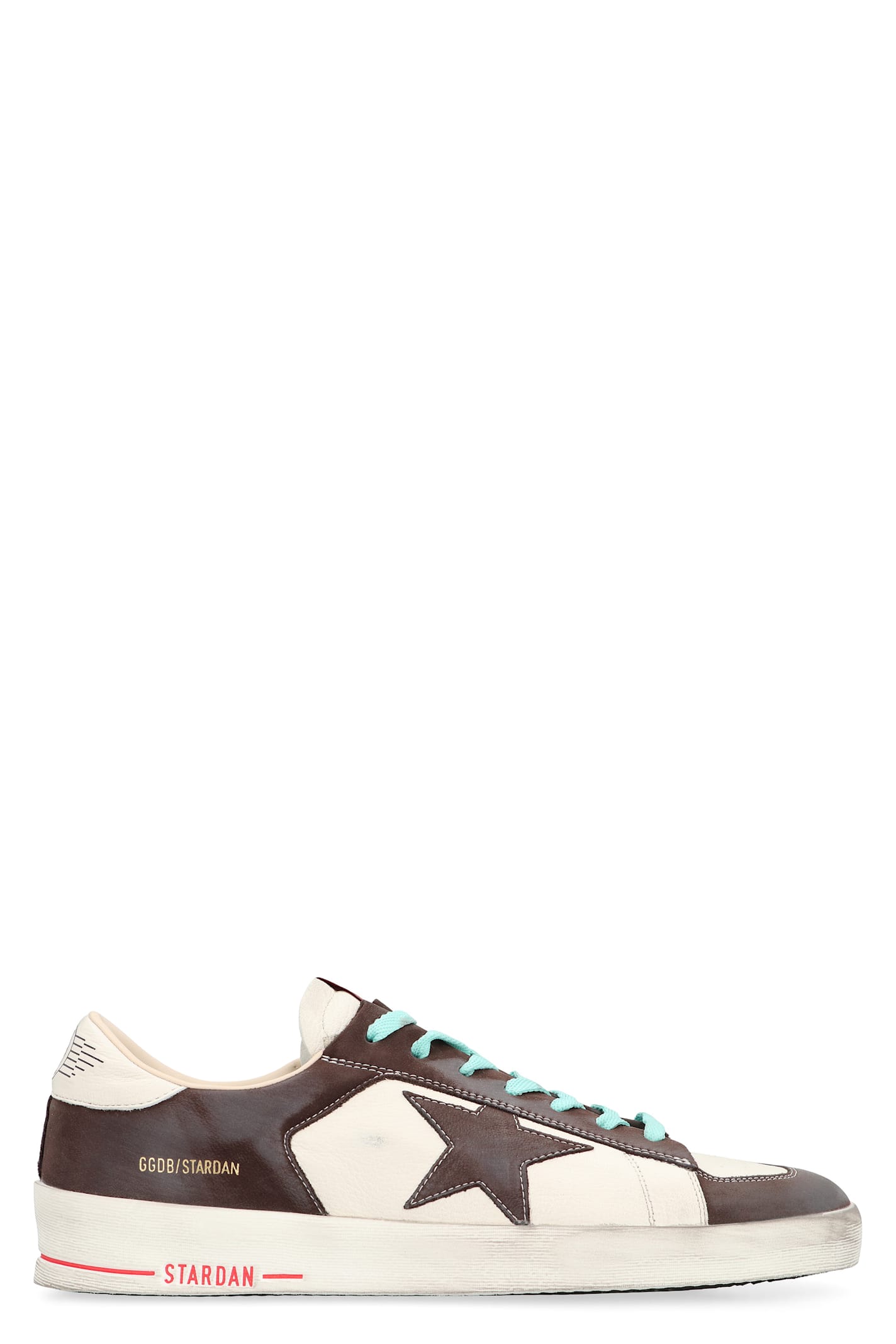 Golden Goose Distressed Leather Sneakers With Two-tone Star Patch In White