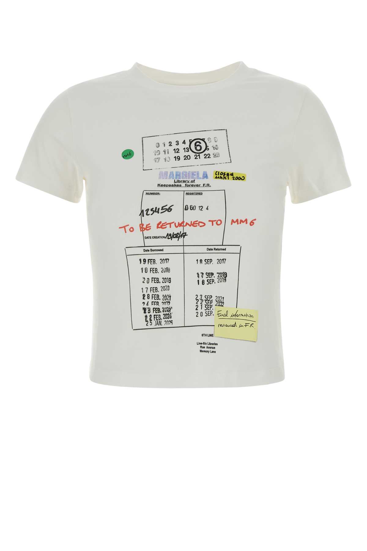 Mm6 Maison Margiela Stretch Cotton T Shirt Short Sleeves Print In White