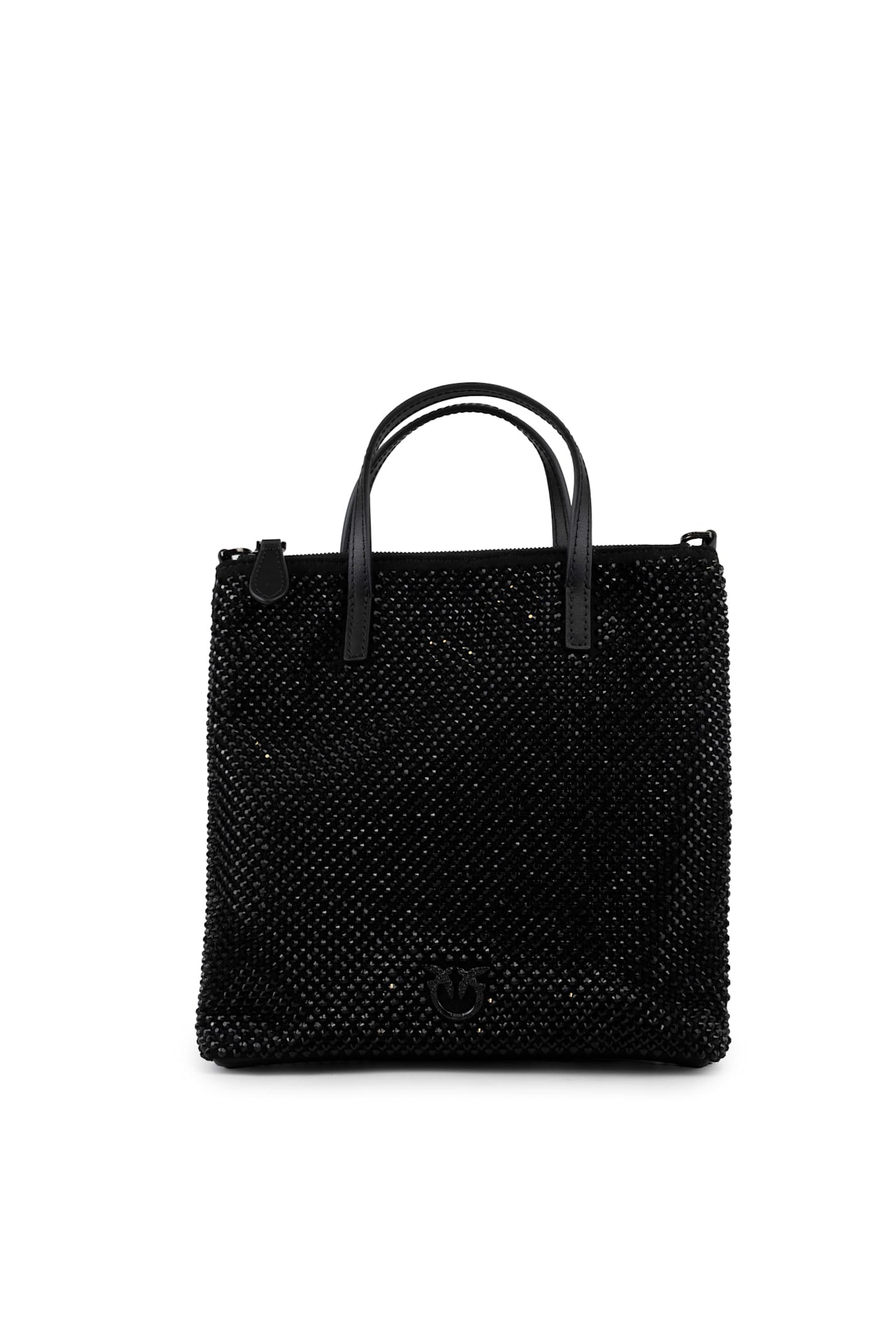 Shop Pinko Shopper Bag With Jewel Rhinestones In Nero