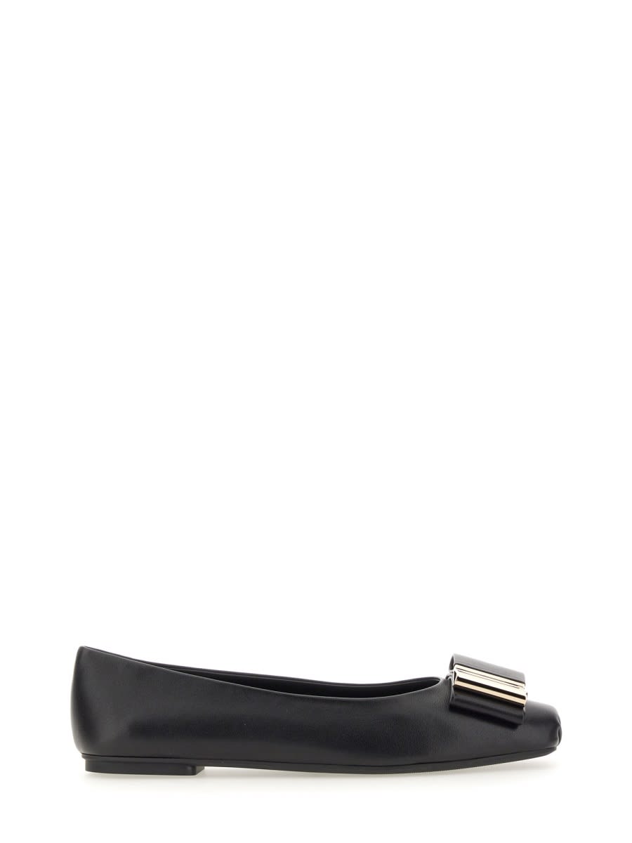 Shop Ferragamo Ballerina With Double Bow In Black