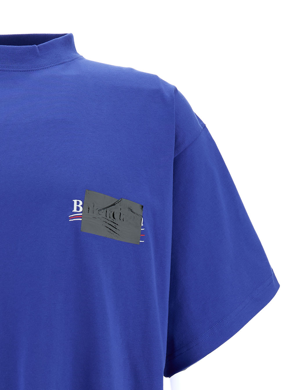 Shop Balenciaga Oversized Blue T-shirt With Contrasting Logo Print In Cotton Man