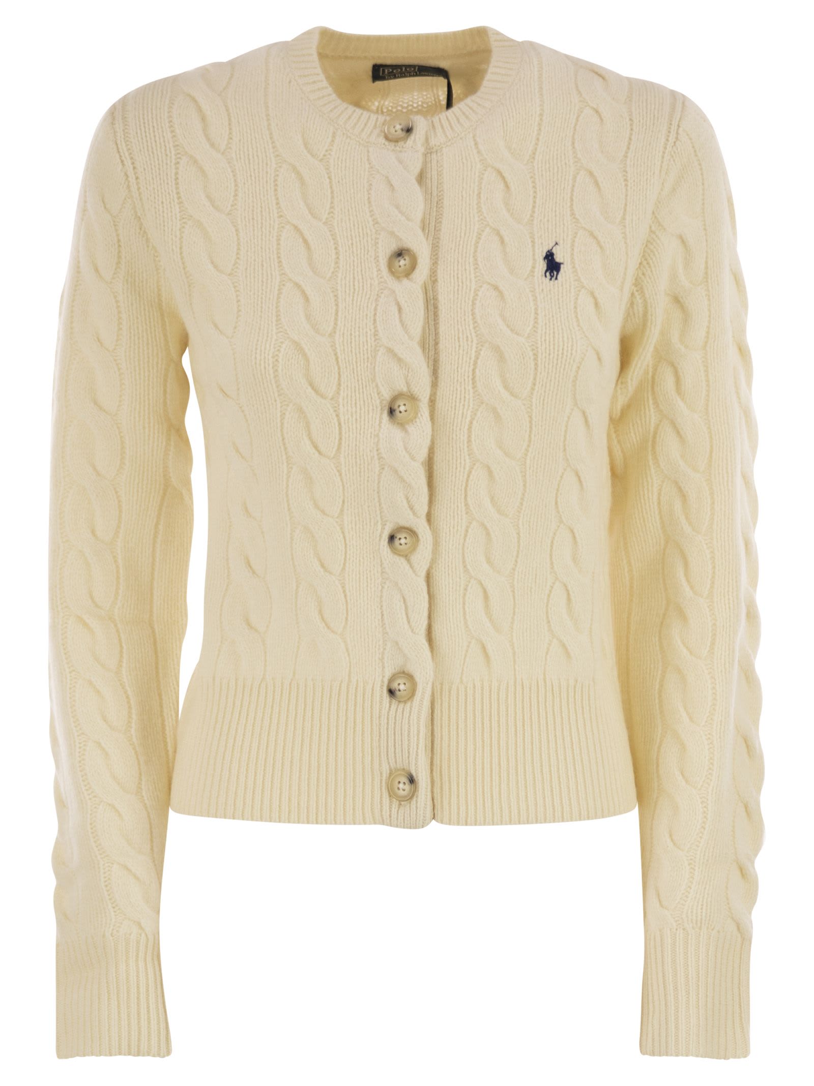 Polo Ralph Lauren Wool And Cashmere Cable Knit Cardigan In White